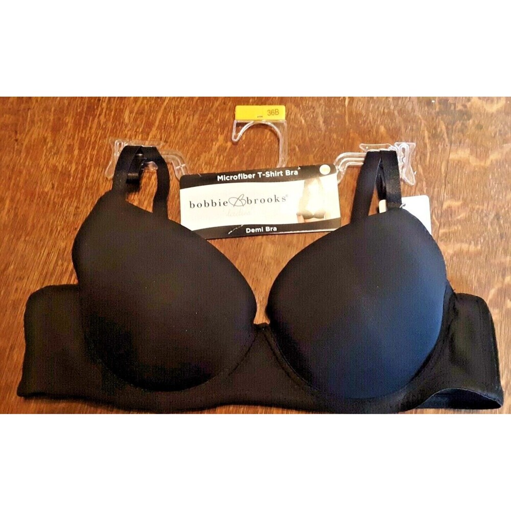 Bra Size 36B Black T-Shirt Microfiber Bobbie Brooks Demi Everyday Comfort NEW